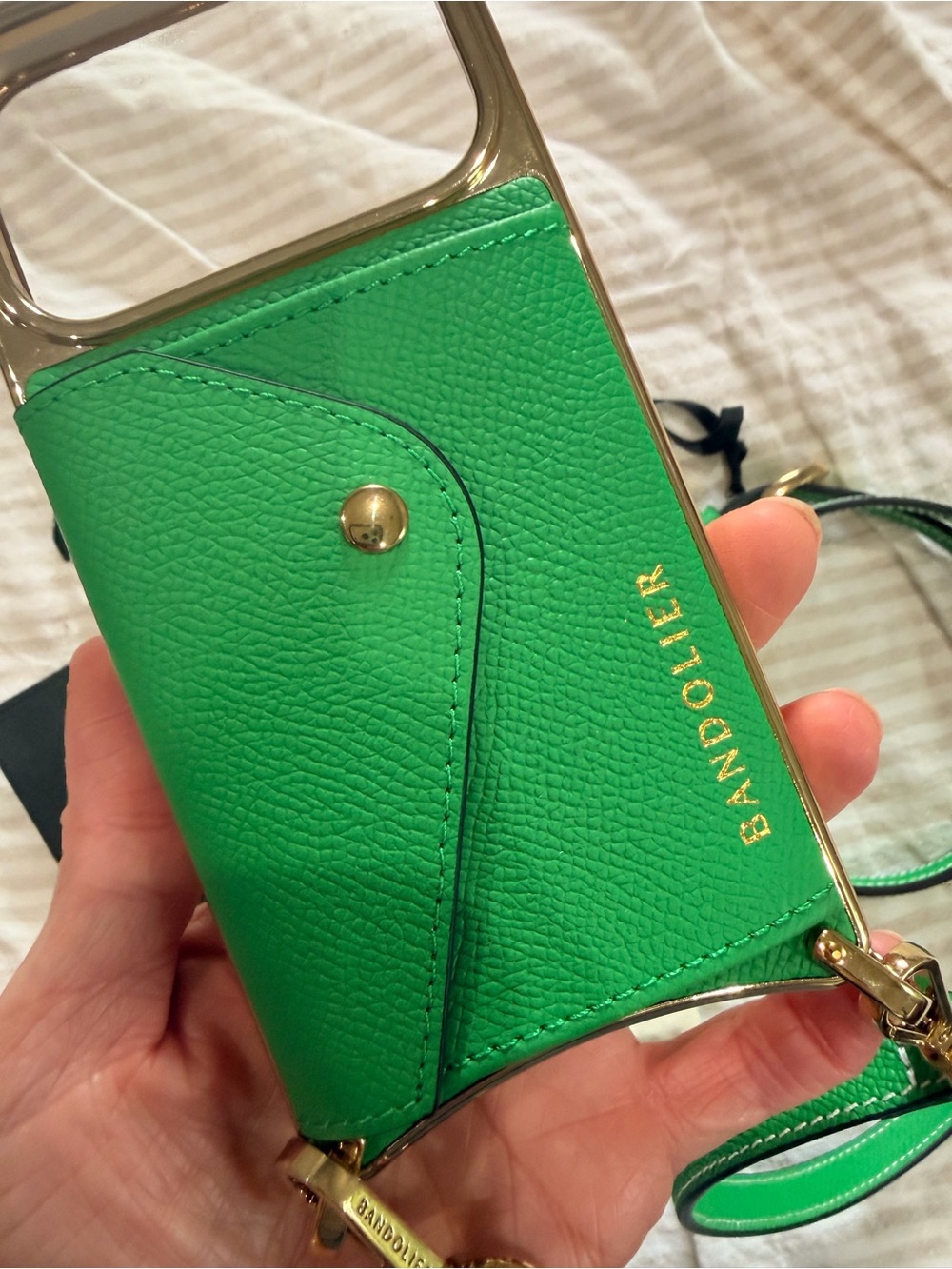 Bandolier DONNA Fern Green Leather Crossbody Case with Gold Trim - Picture 3 of 3